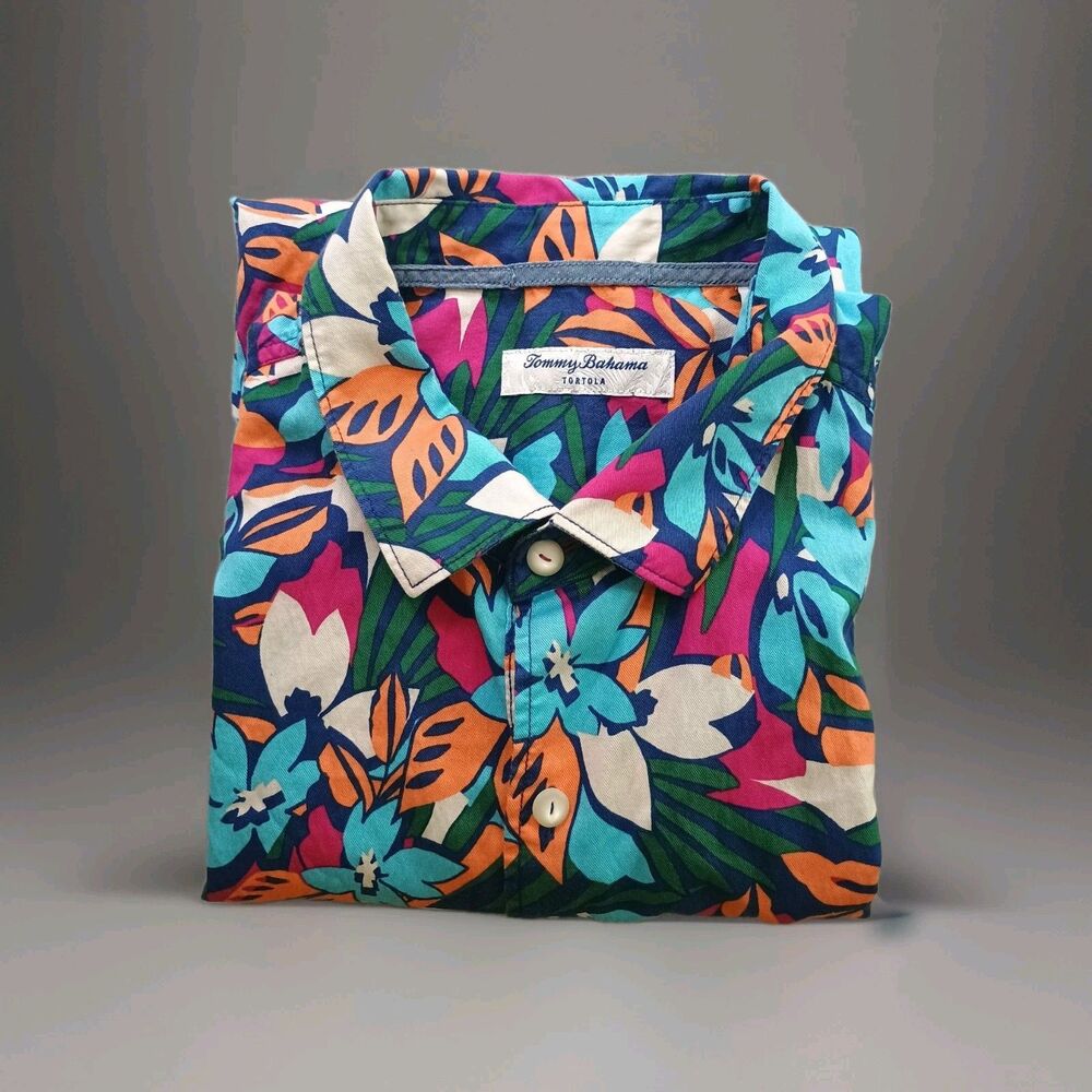 Tommy Bahama Tortola Fuego Bay Camp Shirt Mens XL  Tropical Tencel Blend